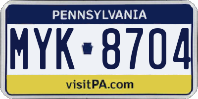 PA license plate MYK8704