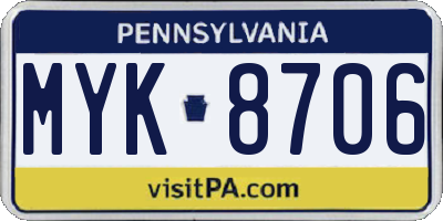 PA license plate MYK8706