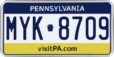 PA license plate MYK8709