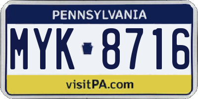 PA license plate MYK8716