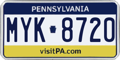 PA license plate MYK8720