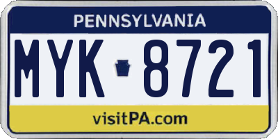 PA license plate MYK8721