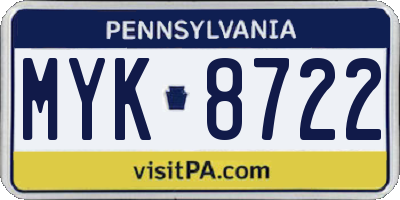 PA license plate MYK8722