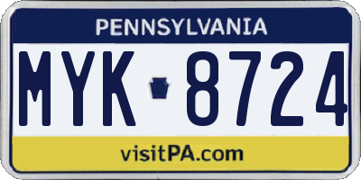 PA license plate MYK8724