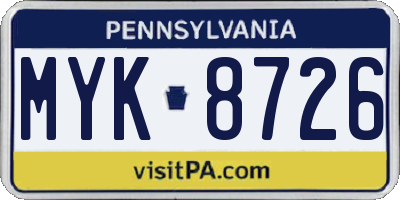 PA license plate MYK8726