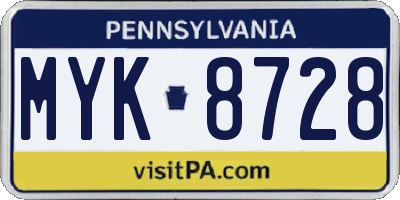 PA license plate MYK8728