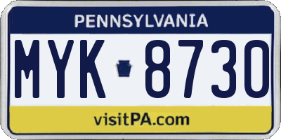 PA license plate MYK8730