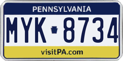 PA license plate MYK8734