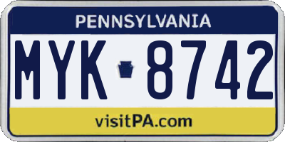 PA license plate MYK8742
