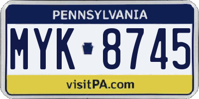 PA license plate MYK8745