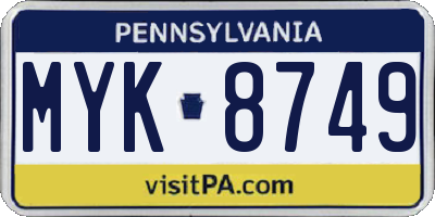 PA license plate MYK8749