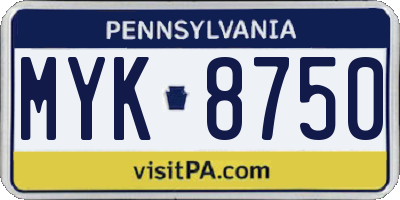 PA license plate MYK8750