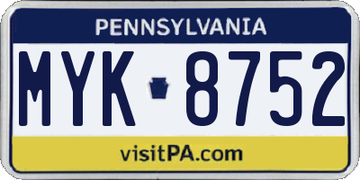 PA license plate MYK8752