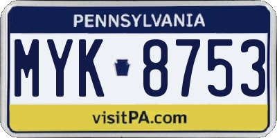 PA license plate MYK8753