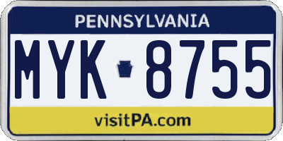 PA license plate MYK8755