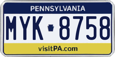 PA license plate MYK8758