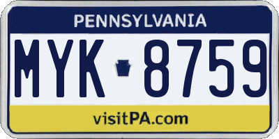 PA license plate MYK8759