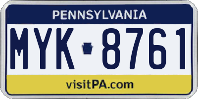 PA license plate MYK8761