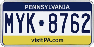 PA license plate MYK8762
