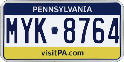 PA license plate MYK8764