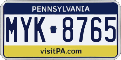 PA license plate MYK8765