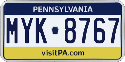 PA license plate MYK8767