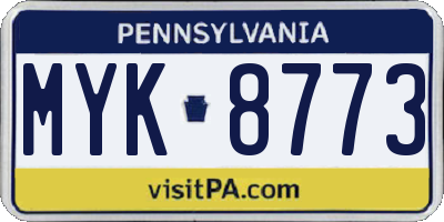 PA license plate MYK8773