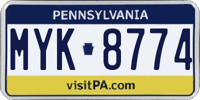 PA license plate MYK8774