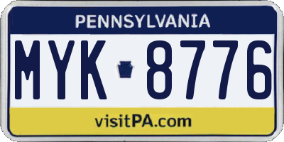 PA license plate MYK8776