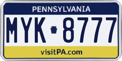 PA license plate MYK8777