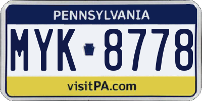 PA license plate MYK8778