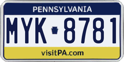 PA license plate MYK8781
