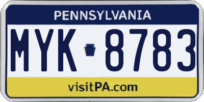 PA license plate MYK8783
