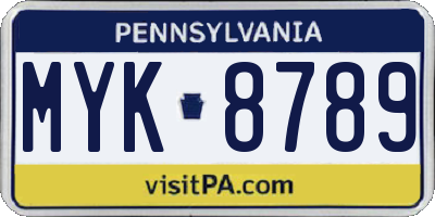 PA license plate MYK8789