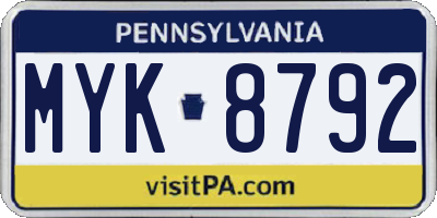 PA license plate MYK8792