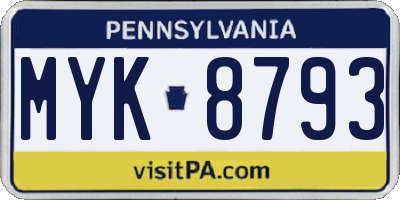 PA license plate MYK8793