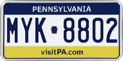 PA license plate MYK8802
