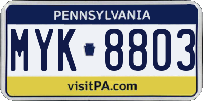 PA license plate MYK8803