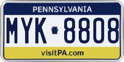 PA license plate MYK8808