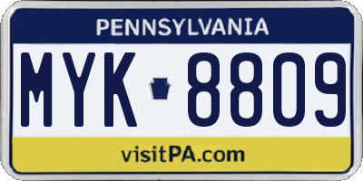 PA license plate MYK8809