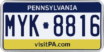 PA license plate MYK8816