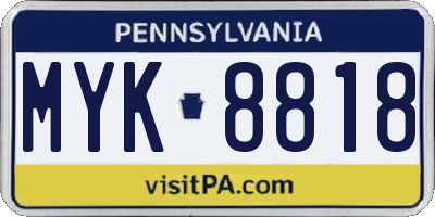 PA license plate MYK8818