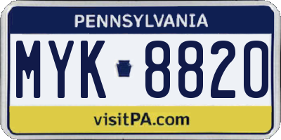 PA license plate MYK8820