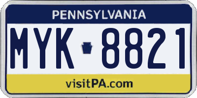 PA license plate MYK8821