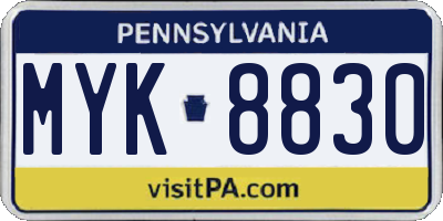 PA license plate MYK8830
