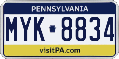 PA license plate MYK8834