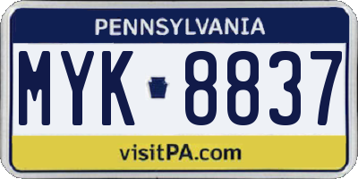 PA license plate MYK8837