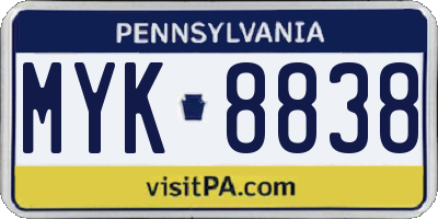 PA license plate MYK8838