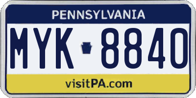 PA license plate MYK8840