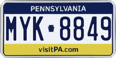 PA license plate MYK8849